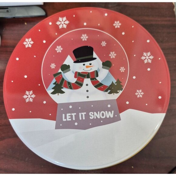 Holiday Snowman Tin Container With "Let It Snow" Text - Picture 1 of 2